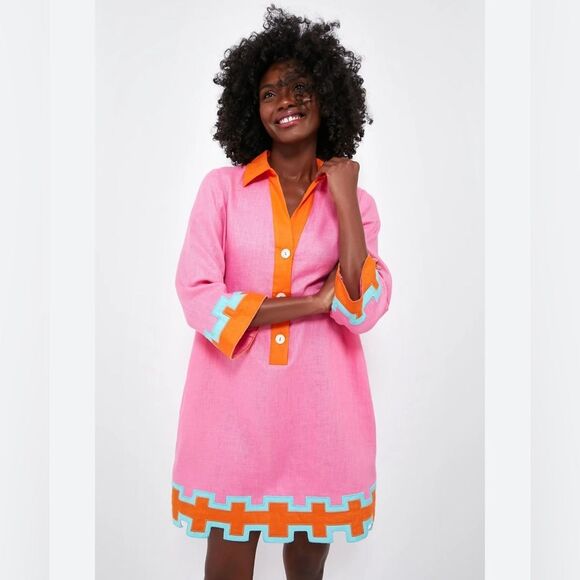Tuckernuck Dresses & Skirts - TUCKERNUCK X ATLANTIC-PACIFIC Peony Pink and Tangerine Collier Dress XS